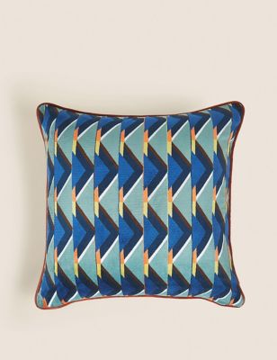 

M&S Collection Velvet Geometric Cushion - Blue Mix, Blue Mix