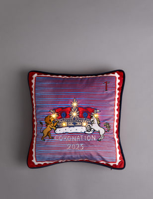 

M&S Collection Light-Up Embroidered Crown Cushion - Red Mix, Red Mix