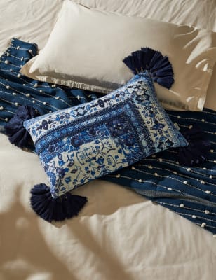 

M&S X Fired Earth Acapulco Salazar Pure Cotton Bolster Cushion - Blue Mix, Blue Mix