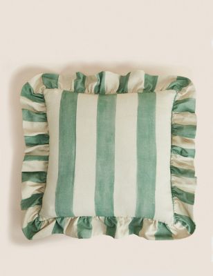 M&S Pure Cotton Striped Cushion - Green Mix, Green Mix,Ochre