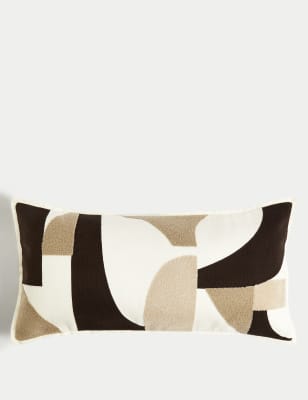 M&S Pure Cotton Geometric Bolster Cushion - Cream Mix, Cream Mix