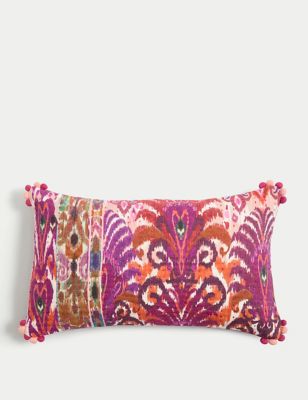 M&S Cotton with Linen Embroidered Bolster Cushion - Pink Mix, Pink Mix