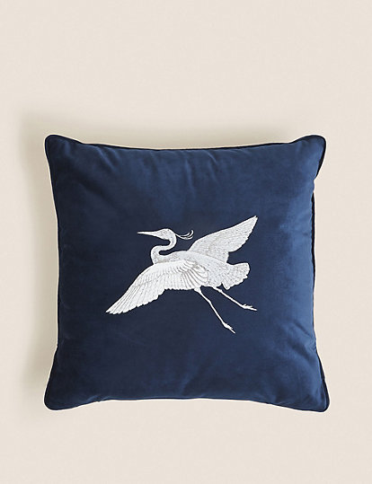 m&s collection velvet bird embroidered cushion - 1size - navy, navy