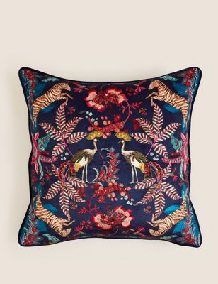 M&S Velvet Exotic Bird Embellished Cushion - Navy Mix, Navy Mix