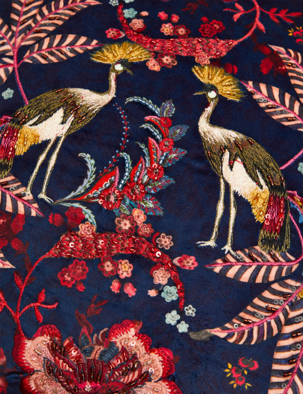 Velvet Exotic Bird Embellished Cushion image 4