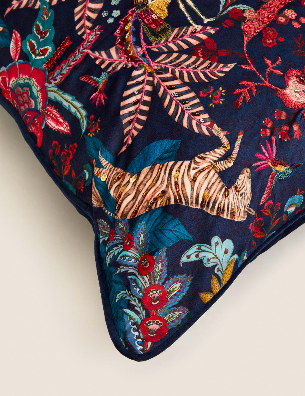 Velvet Exotic Bird Embellished Cushion image 5