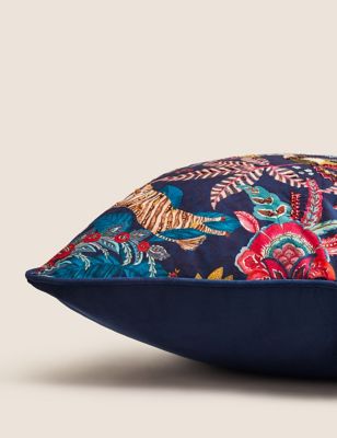 Velvet Exotic Bird Embellished Cushion