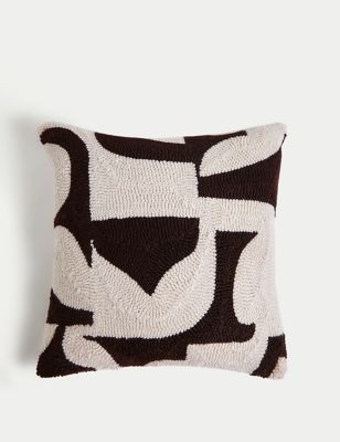 M&S Geometric Embroidered Cushion - Brown Mix, Brown Mix