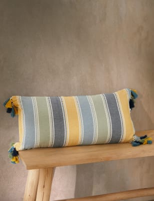 

M&S X Fired Earth Acapulco Salazar Pure Cotton Outdoor Bolster Cushion - Blue Mix, Blue Mix