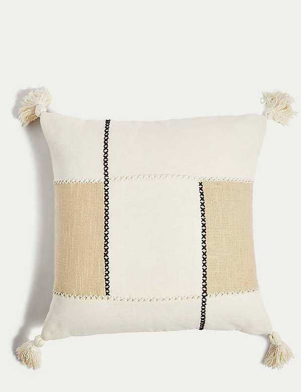 Pure Cotton Embroidered Tassled Cushion - CA