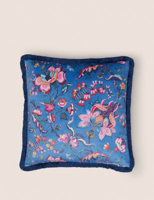 Velvet Floral Fringed Cushion - UA