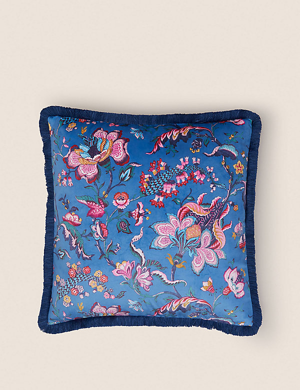 Velvet Floral Fringed Cushion - CA
