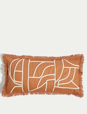 M&S Pure Cotton Embroidered Bolster Cushion - Brown Mix, Brown Mix
