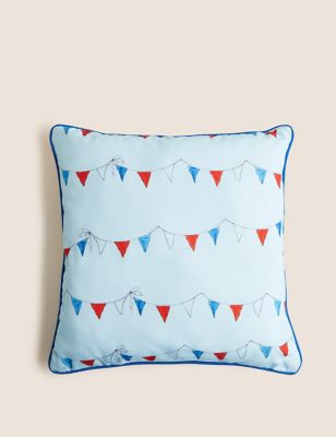 

M&S Collection Set of 2 Bunting Flag Outdoor Cushions - Blue Mix, Blue Mix