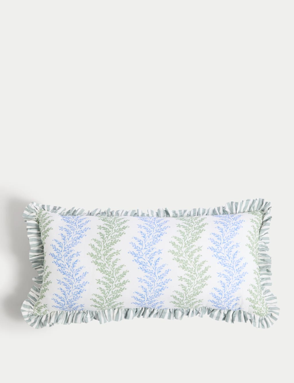 Cotton with Linen Leaf & Striped Bolster Cushion