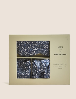 

M&S X Fired Earth Pure Silk Seville Carmona Sleep Gift Set - Navy, Navy