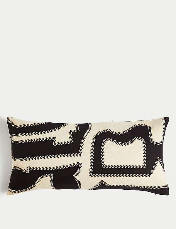 Cotton Embroidered Bolster Cushion with Linen - DE