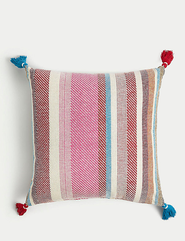 Pure Cotton Striped Tasselled Outdoor Cushion - PT