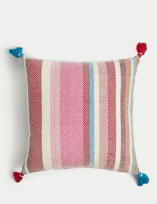 M&S Pure Cotton Striped Tasselled Outdoor Cushion - Multi, Multi