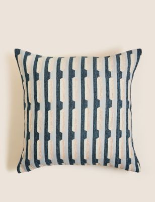 M&S Chenille Geometric Cushion - Blue, Blue,Ochre,Black