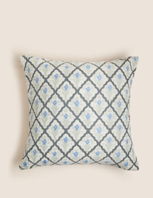 

M&S Collection Chenille-Kissen mit Blumenmuster - Blau Melange, Blau Melange