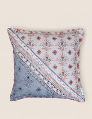 

M&S X Fired Earth Seville Palmete Pure Cotton Embroidered Cushion - Blue Mix, Blue Mix