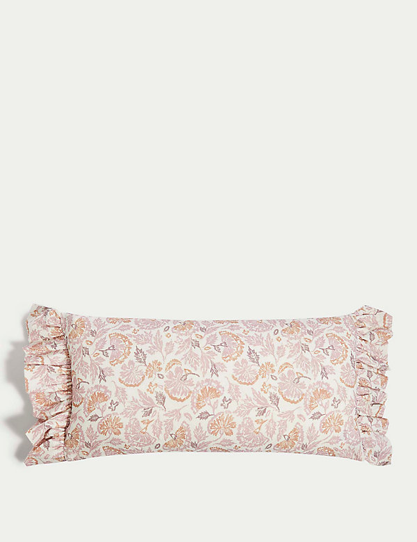Cojín cilíndrico floral de algodón con lino - ES