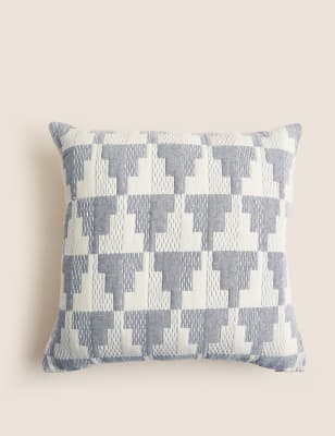 

M&S Collection Pure Cotton Geometric Jacquard Matelassé Cushion - Blue Mix, Blue Mix