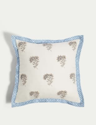 M&S Cotton with Linen Embroidered Cushion - Blue Mix, Blue Mix