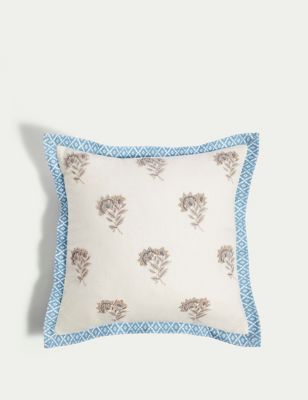 M&S Cotton with Linen Embroidered Cushion - Blue Mix, Blue Mix