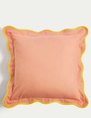 M&S Pure Cotton Scallop Trim Cushion - Pink Mix, Pink Mix