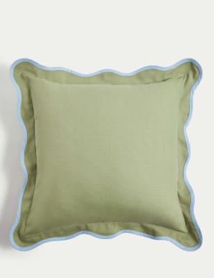 M&S Pure Cotton Scallop Trim Cushion - Green Mix, Green Mix,Navy Mix,Pink Mix