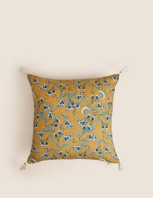 

M&S Collection Pure Cotton Floral Tassled Cushion - Ochre, Ochre
