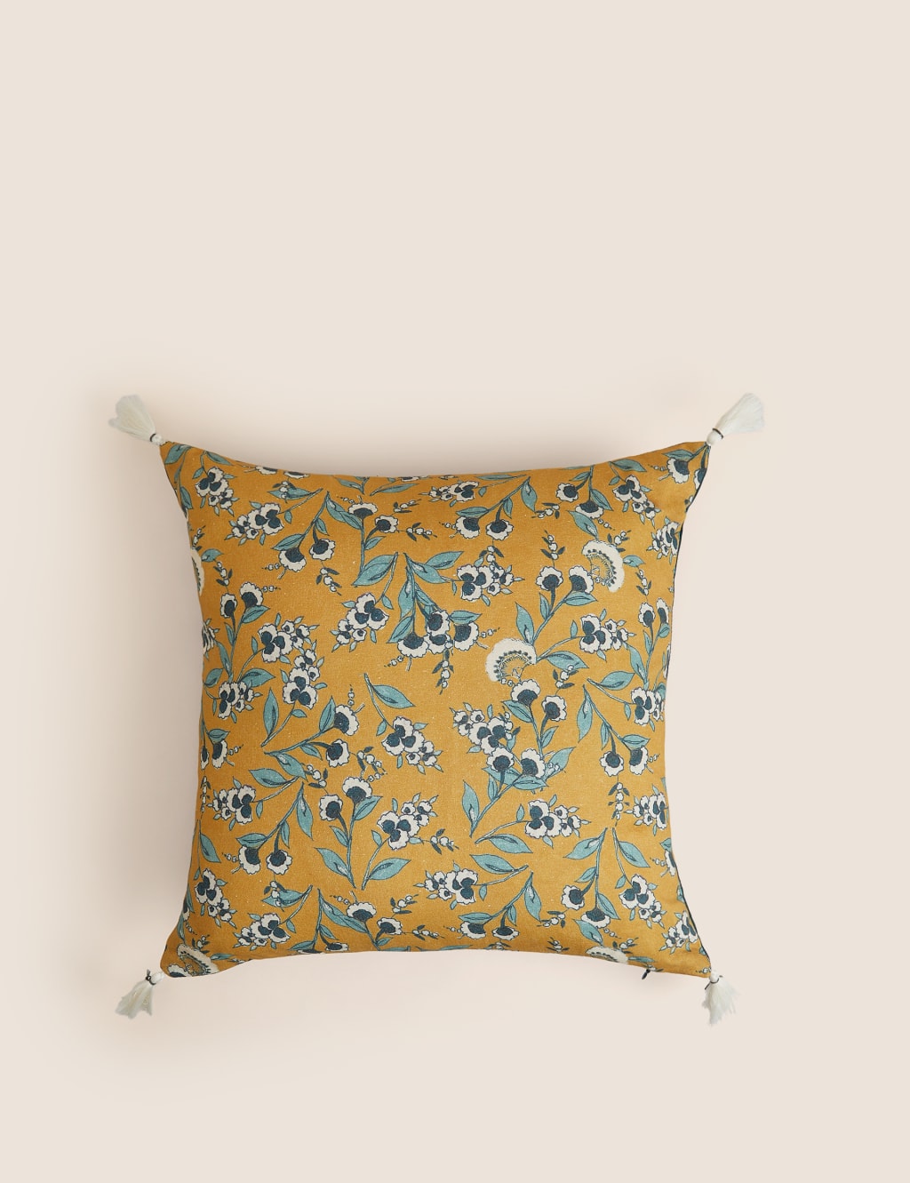 Pure Cotton Floral Tassled Cushion image 1