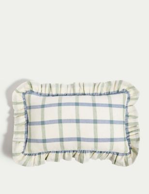 M&S Cotton with Linen Checked Bolster Cushion - Ivory Mix, Ivory Mix