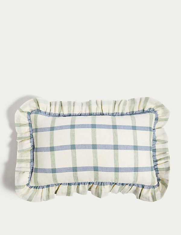 Cotton with Linen Checked Bolster Cushion - BG