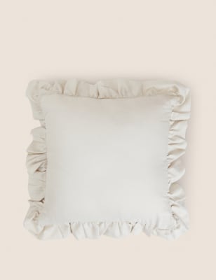 M&S Cotton with Linen Frilled Cushion - Natural, Natural