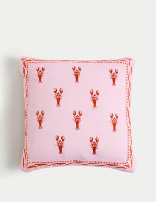 M&S Lobster Embroidered Outdoor Cushion - Pink Mix, Pink Mix