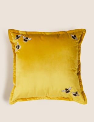 

M&S Collection Velvet Bee Embroidered Cushion - Ochre, Ochre