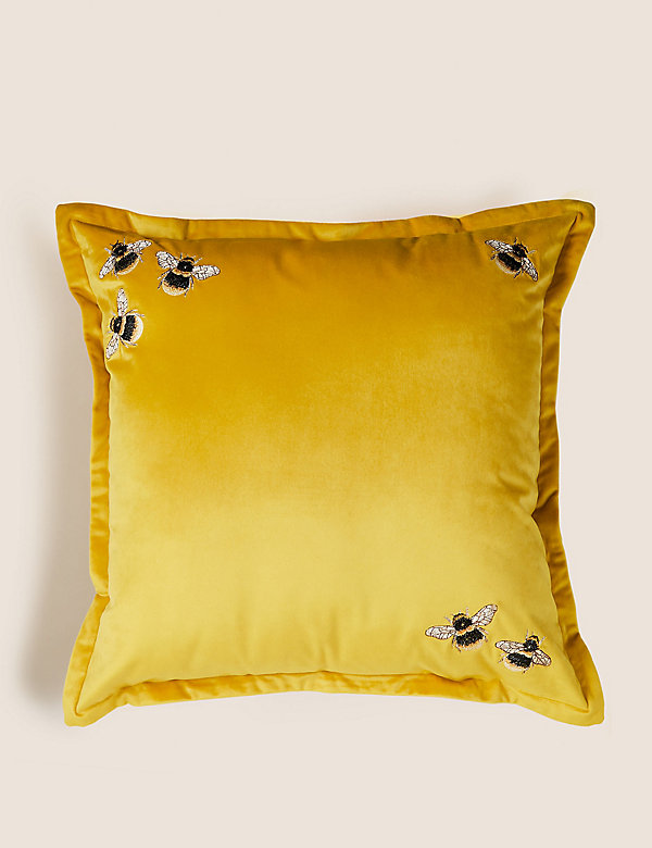 Velvet Bee Embroidered Cushion - CN