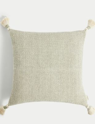 

M&S X Fired Earth Pure Cotton Textured Tasselled Cushion - Weald Green, Weald Green