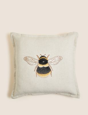 Linen Blend Bee Embroidered Cushion