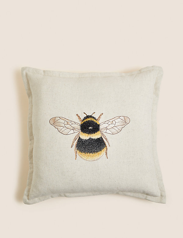 Linen Blend Bee Embroidered Cushion - FI