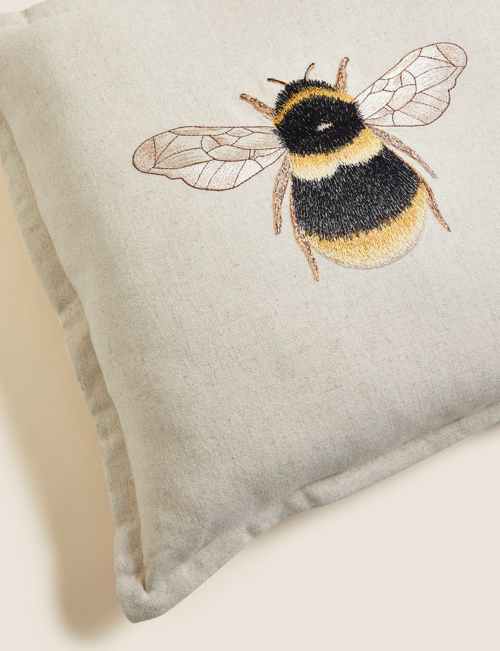 Linen Blend Bee Embroidered Cushion image 4