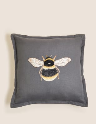 

M&S Collection Linen Blend Bee Embroidered Cushion - Charcoal, Charcoal