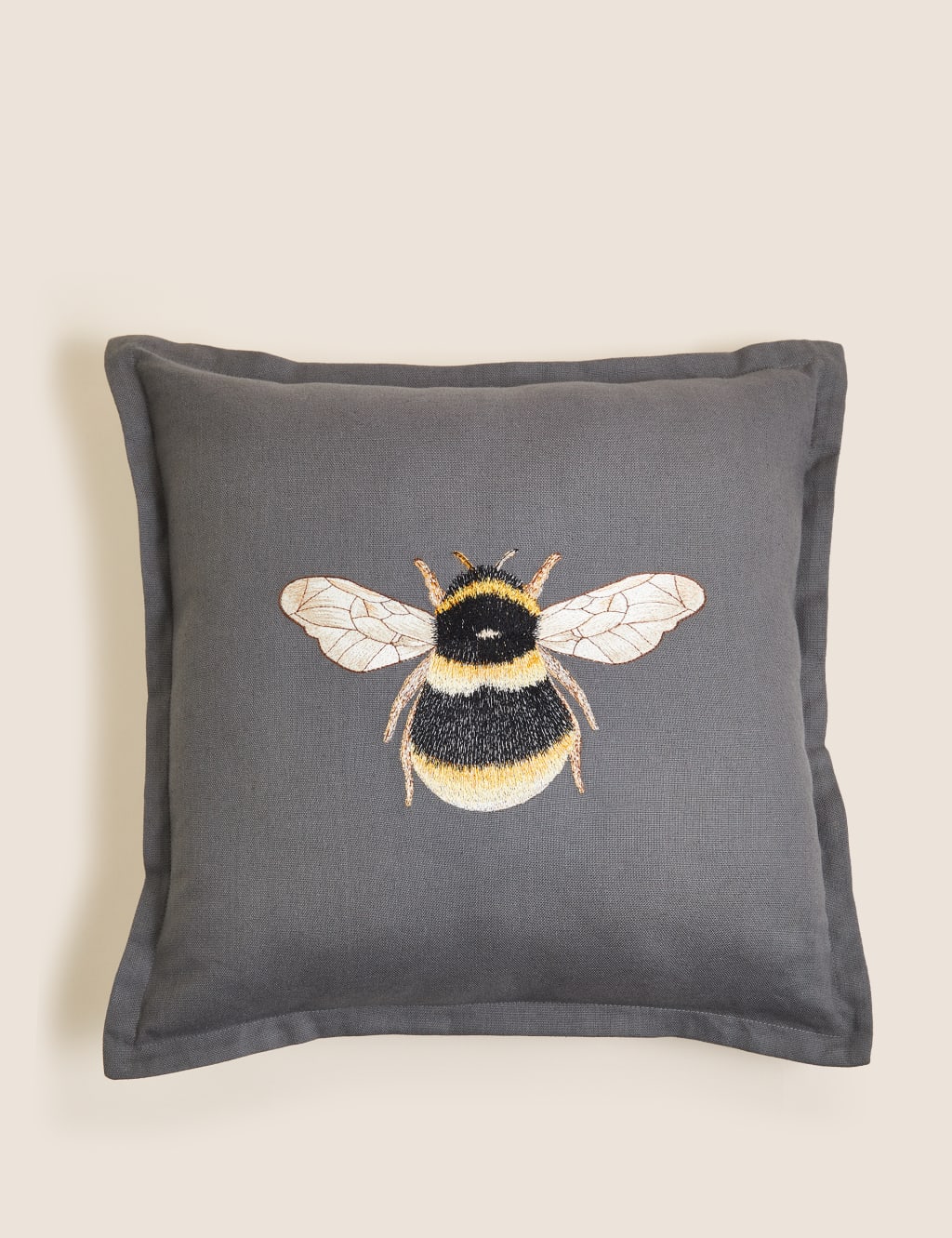 Linen Blend Bee Embroidered Cushion image 1