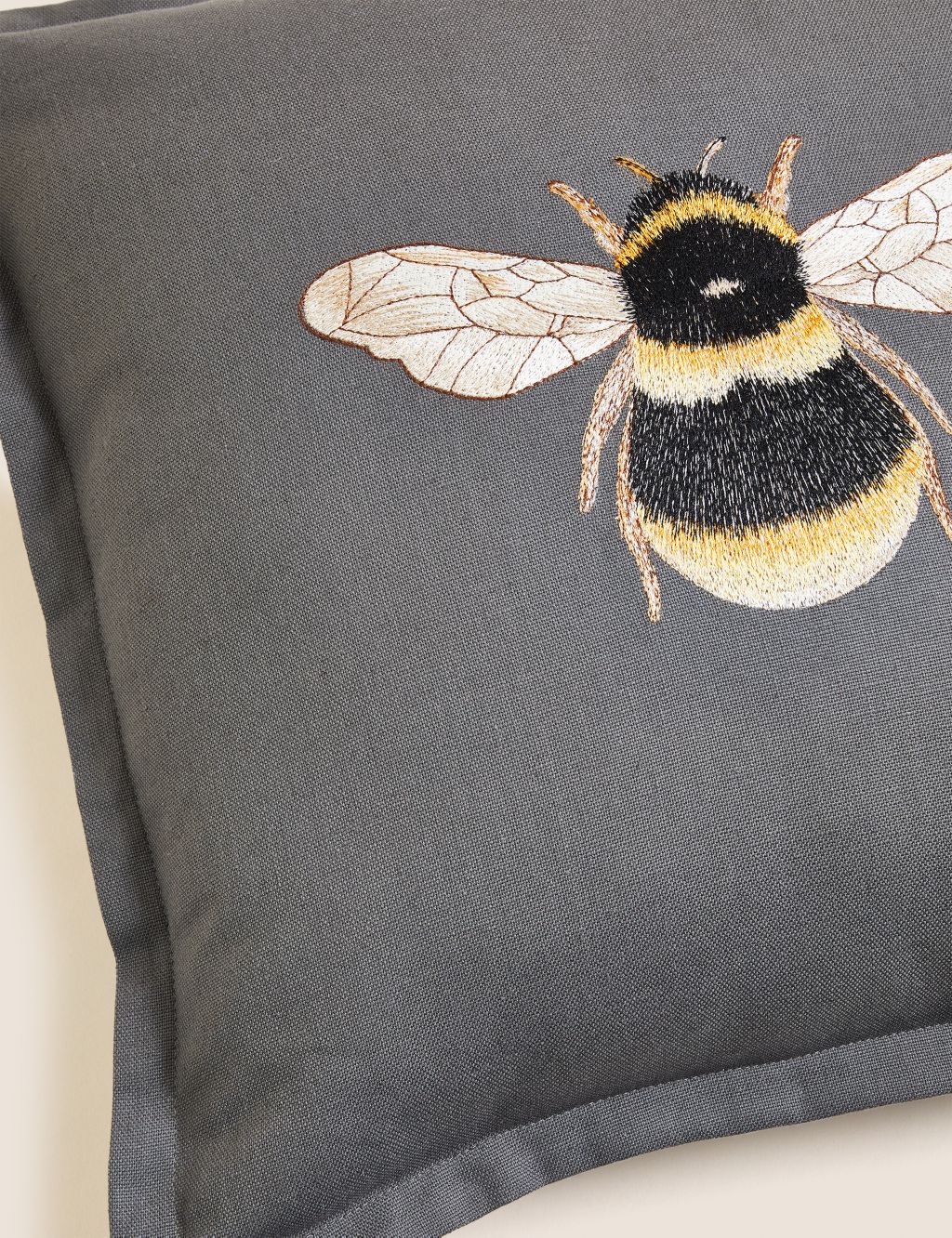 Linen Blend Bee Embroidered Cushion image 2