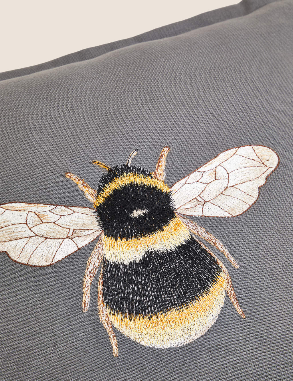 Linen Blend Bee Embroidered Cushion image 3