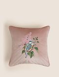 Velvet Floral Bird Embroidered Cushion