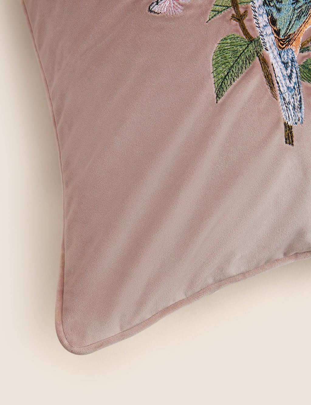 Velvet Floral Bird Embroidered Cushion image 6